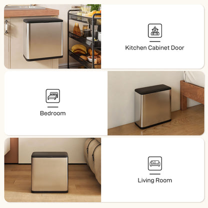 8L Hanging Kitchen Bin, Rubbish bin with Lid and Removable Inner Bucket for Under Cabinet Door, Under Sink, Office