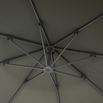 3(m) Garden Cantilever Parasol, Round Overhanging Umbrella with Crank Handle, Cross Base, Aluminium Frame and 360° Rotation