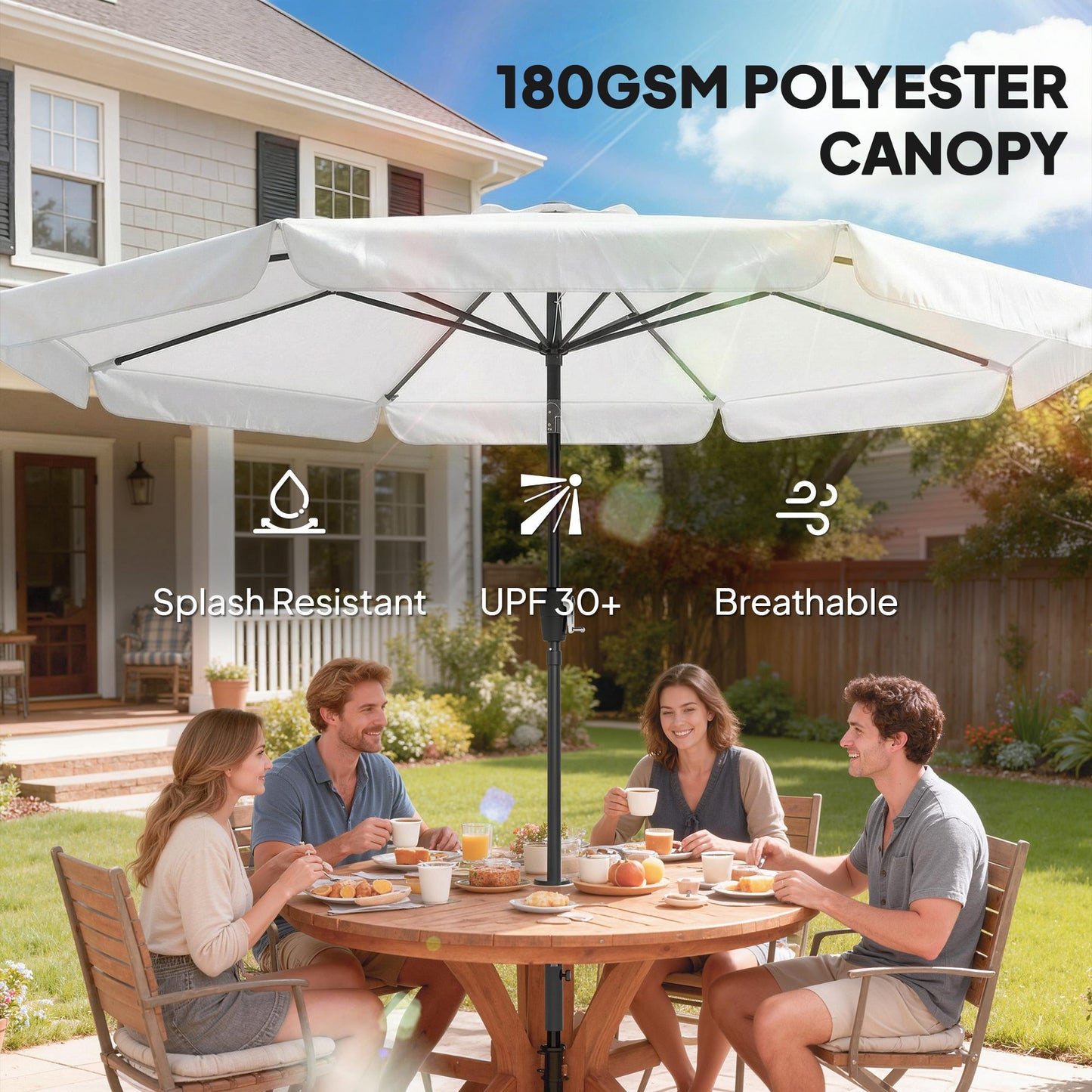 3 m Garden Parasol with Tilt Mechanism & Crank Handle, UPF 30+ Patio Umbrella Outdoor Table Umbrella, Cream White
