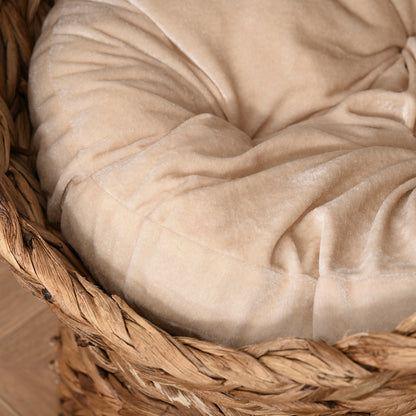Wicker Cat Bed, Raised Rattan Cat Basket with Cylindrical Base, Soft Washable Cushion, 50 x 42 x 60 cm - Brown