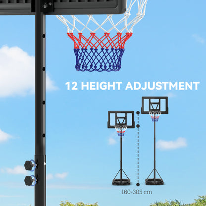 2.3-3.05m Basketball Hoop and Stand, with Weighted Base, Wheels, Black