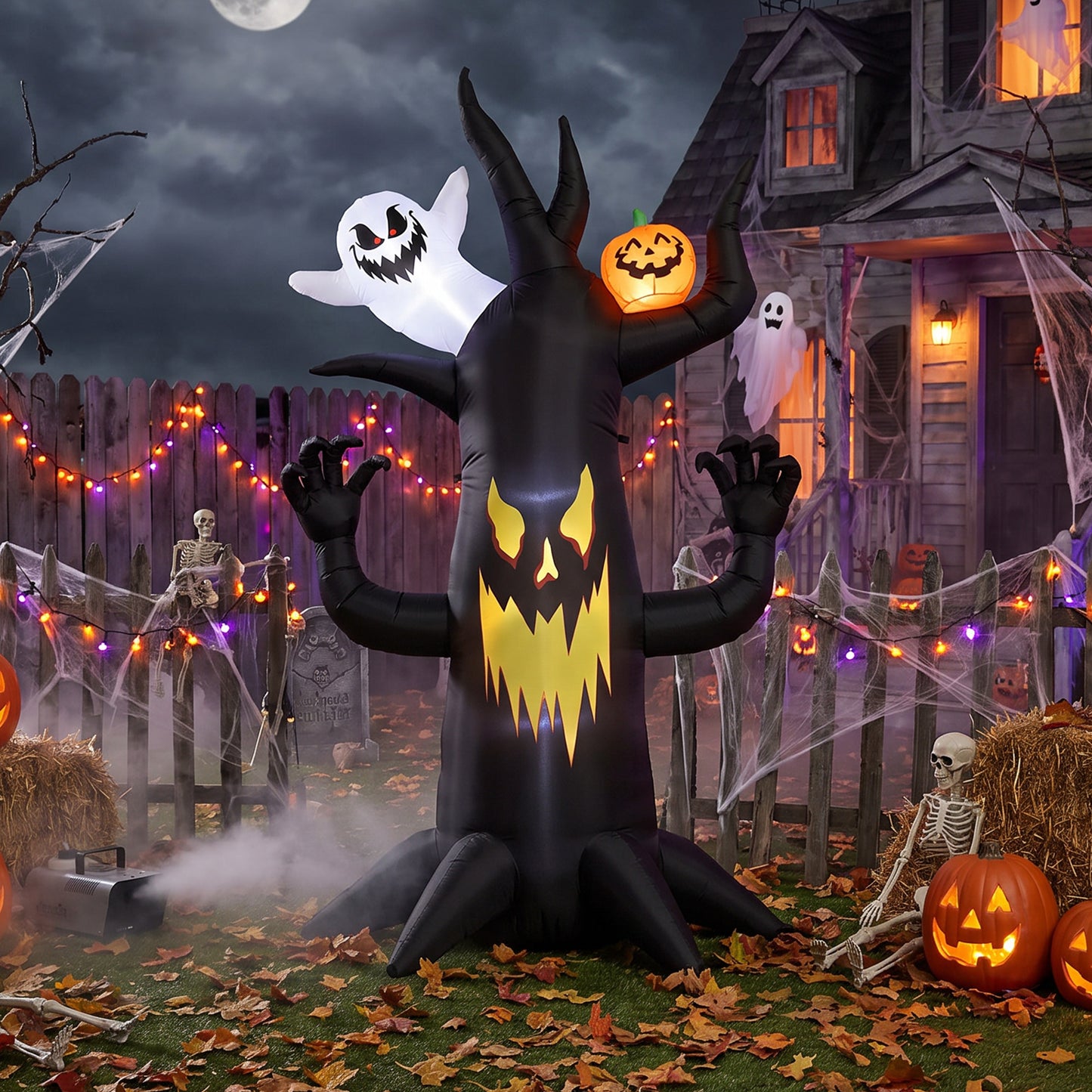 8 FT Halloween Inflatable Spooky Tree, Blow Up Decoration with Ghost and Pumpkin for Garden Indoor Outdoor Decor
