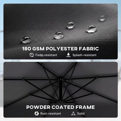 3 m Cantilever Parasol with Protective Cover and Wind Ropes, Banana Parasol with Crank Handle, Black