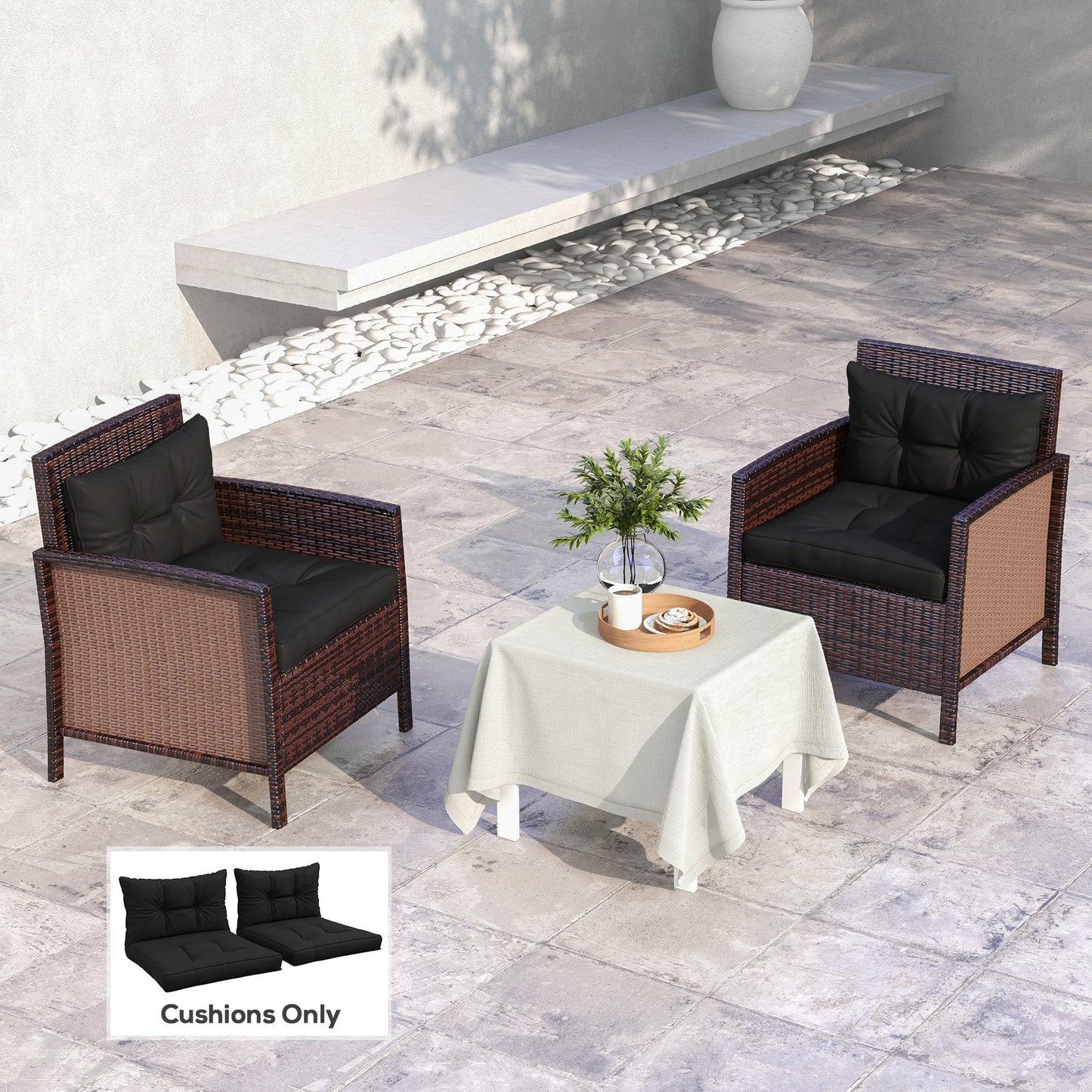 4-Piece Seat Cushions Back Pillows Replacement, Patio Chair Cushions Set for Indoor Outdoor, Black