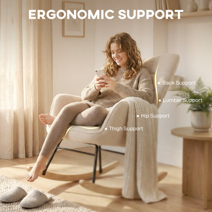 Berber Fleece Nursery Glider Rocker for Nursing, Wingback Rocking Chair for Living Room, Beige