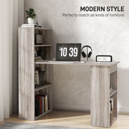 120cm Computer Desk, Wooden PC Laptop Table with 6-Tier Storage Bookshelves, Home Office Working Study Desk