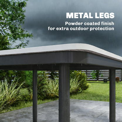 Garden Dining Table for 4, 85 cm Square Outdoor Table with Umbrella Hole, Faux Wood Top, Metal Legs, Light Grey