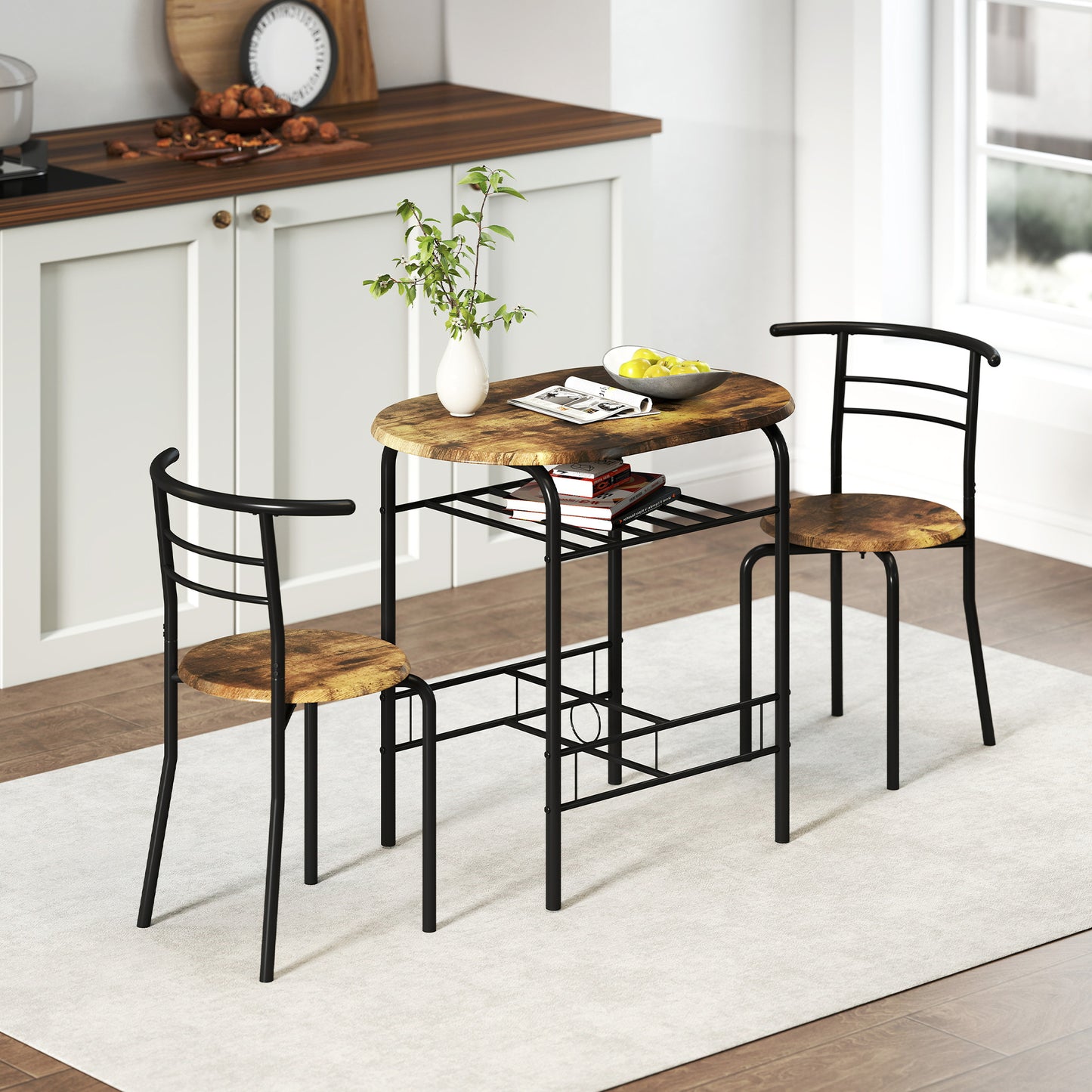 Three-Piece Compact Dining Set - Rustic Brown