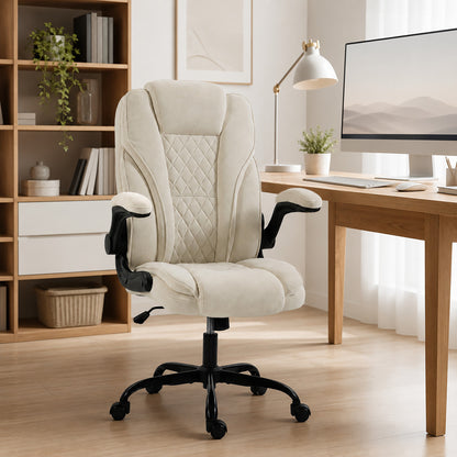 Office Chair, Ergonomic Desk Chair with Flip-up Armrest, Pocket Springs, Swivel Wheels, Adjustable Height, Beige