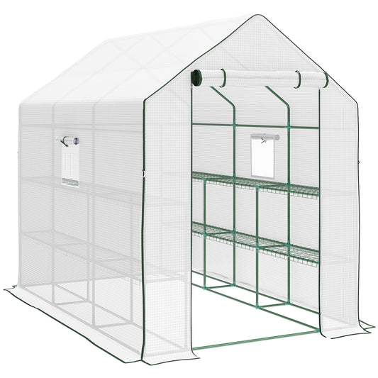 Walk-in Greenhouse with 3 Tier 12 Shelves, Small Greenhouse with Reinforced PE Cover
