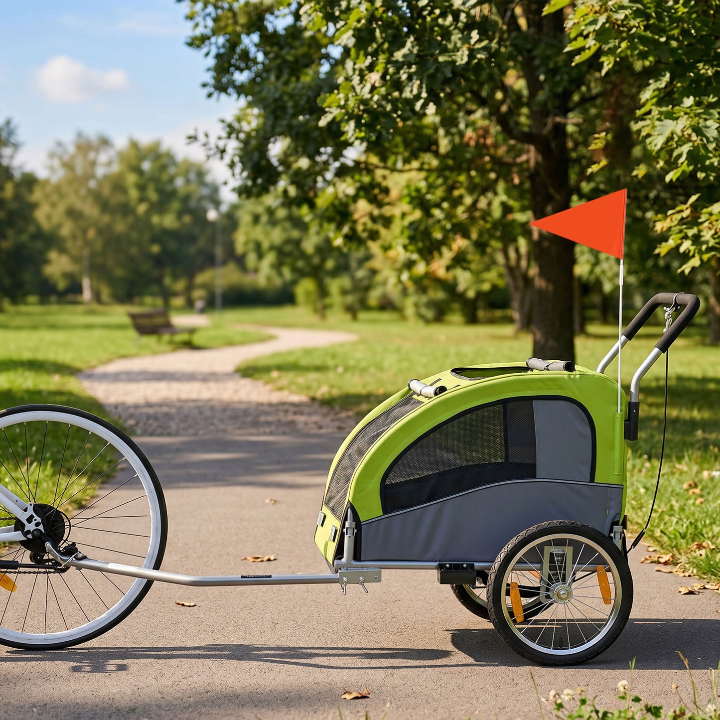 2 in 1 Dog Bike Trailer, Foldable Pet Stroller, Dog Bicycle Trailer with Suspension, for Medium Dogs up to 20kg, Green