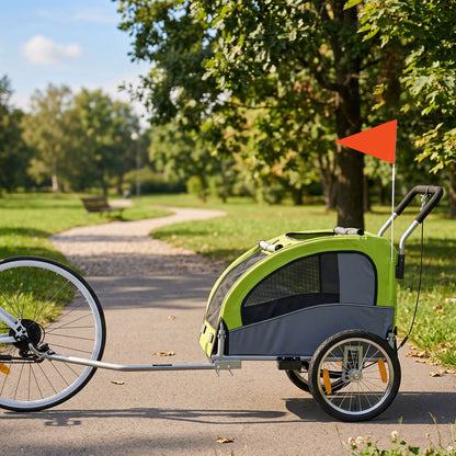 2 in 1 Dog Bike Trailer, Foldable Pet Stroller, Dog Bicycle Trailer with Suspension, for Medium Dogs up to 20kg, Green