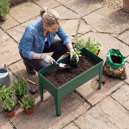 Raised Planter, Metal Raised Garden Bed on Legs with Drainage Hole and Foot Covers, Green
