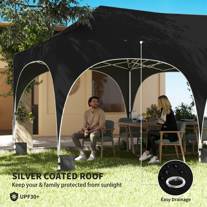 3 x 6m Pop Up Gazebo Shelter with Sides, 6 Sandbags, Peak Top Garden Party Tent Marquee with Carry Bag, Black