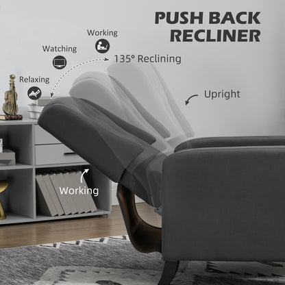 Wingback Recliner Chair for Home Theater, Button Tufted Microfibre Cloth Reclining Armchair with Leg Rest, Deep Grey