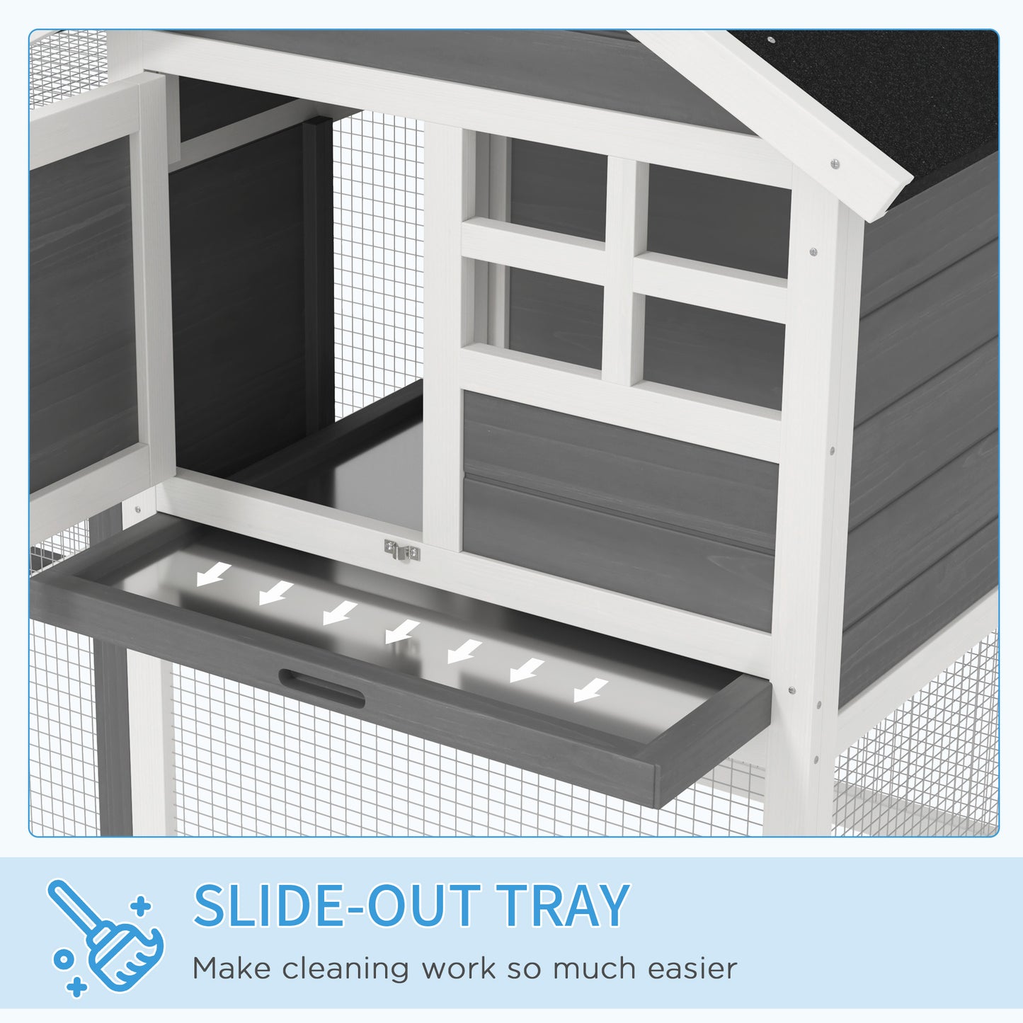 Rabbit Hutch Outdoor Wooden Guinea Pig Hutch Rabbit Run Bunny Cage Small Animal House Pull-Out Tray, Grey, 124 x 63 x 93 cm