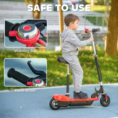 Steel Ride on Powered Scooter, Folding E-Scooter with Warning Bell, 15km/h Maximum Speed, for 6-14 Years Old, Red