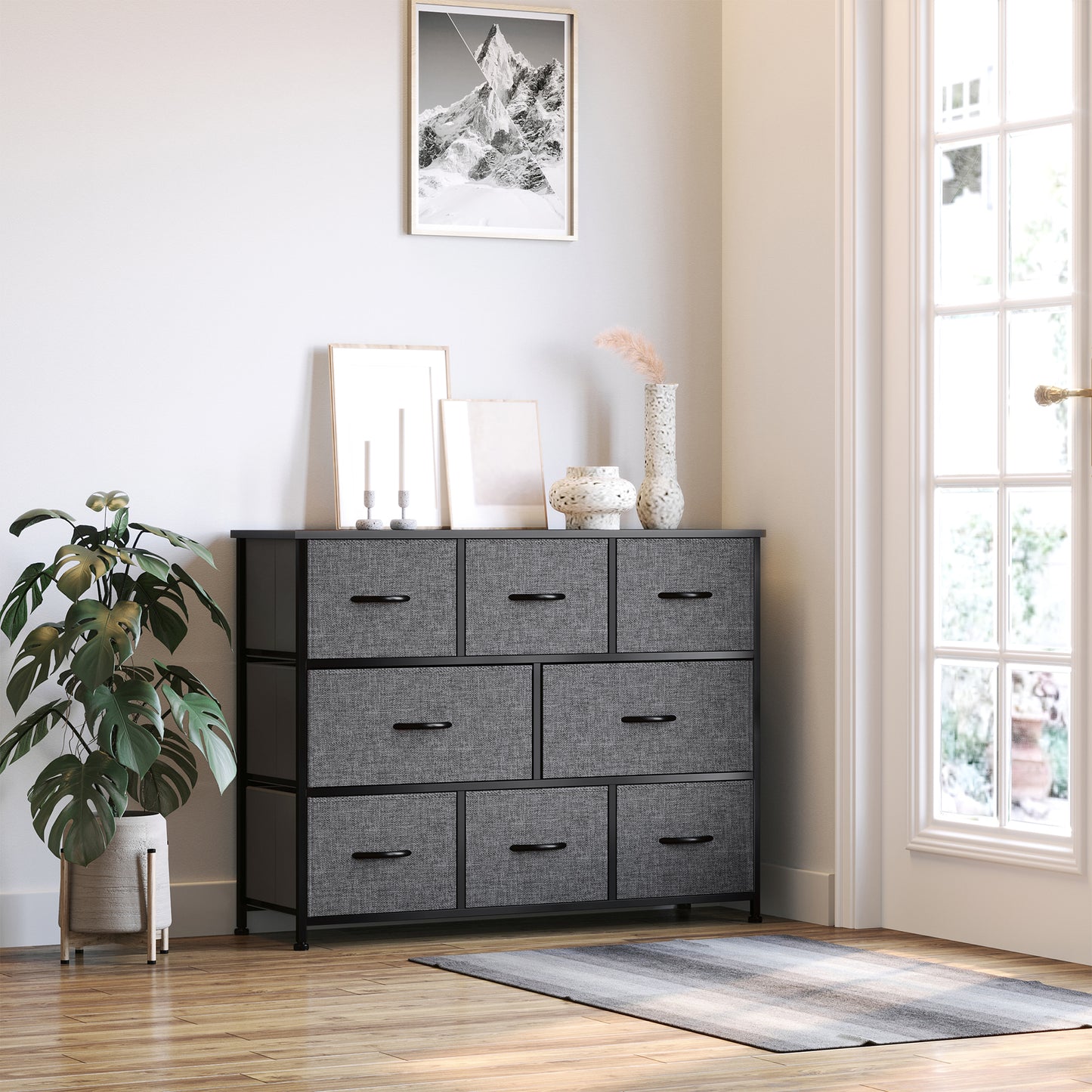 Chest of Drawers with 8 Foldable Drawers, 3-Tier Fabric Bedroom Dresser, Clothes Storage Unit for Bedroom Living Room