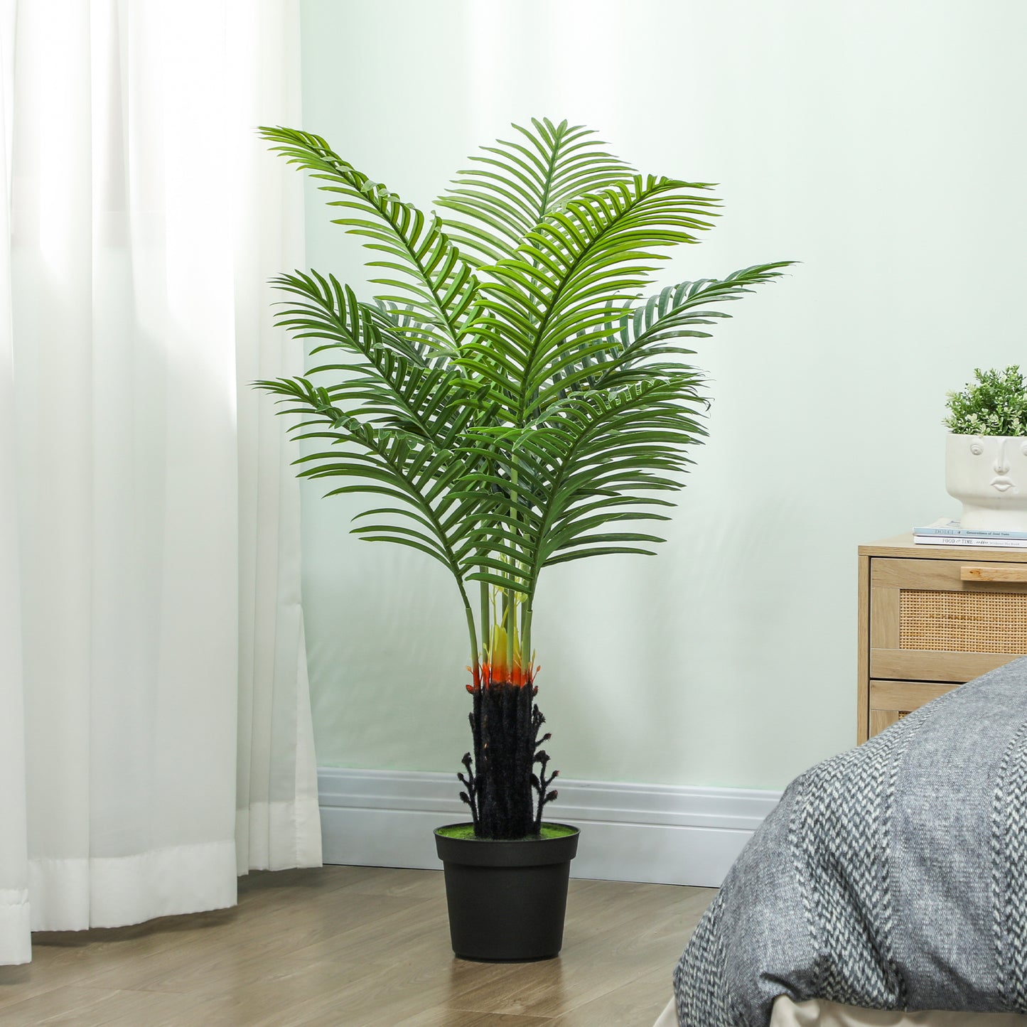 120cm Artificial Areca Palm Tree with 9 PE Leaves, Decorative Artificial Plant with Plastic Pot and Flocked Soil