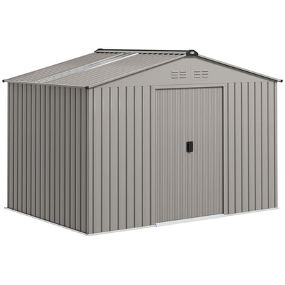 Garden Storage Shed, Metal Outdoor Storage Shed House with Foundation Kit, Ventilation, Doors, 9 x 6FT, Grey