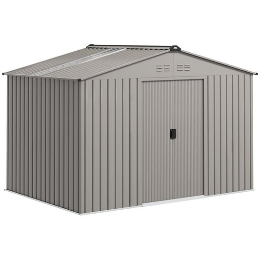 Garden Storage Shed, Metal Outdoor Storage Shed House with Foundation Kit, Ventilation, Doors, 9 x 6FT, Grey