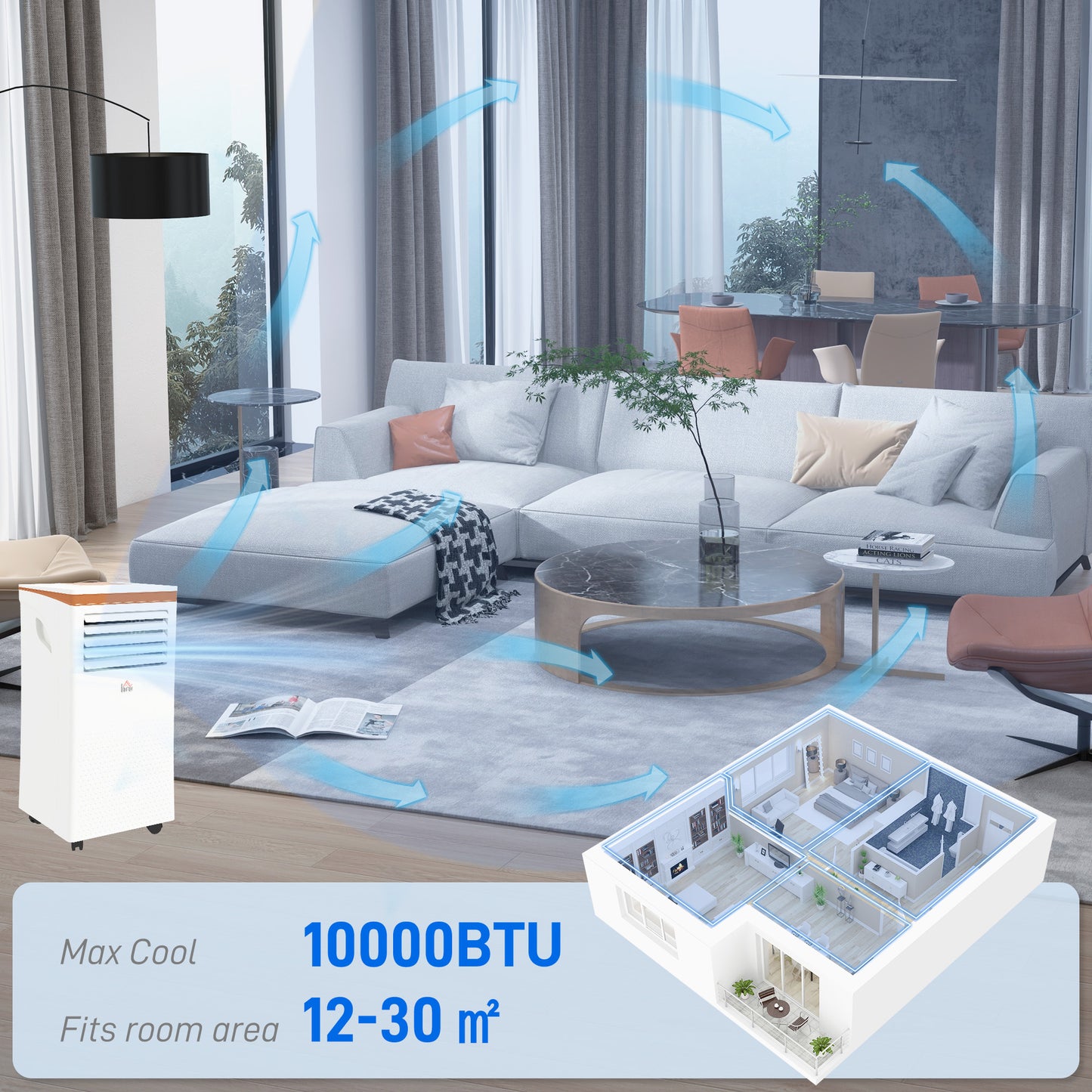 Portable Air Conditioner 10000 BTU, 4-in-1 Air Conditioning Unit with Cooling, Fan, 19.2L/Day Dehumidifier & Sleep Mode