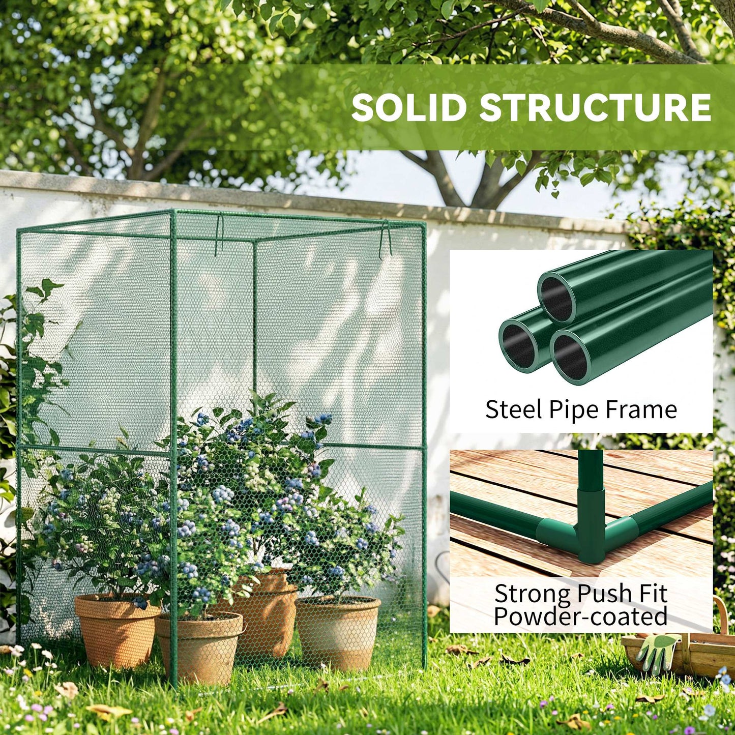 120 x 120cm Compact Plant Cage, with Netting - Green