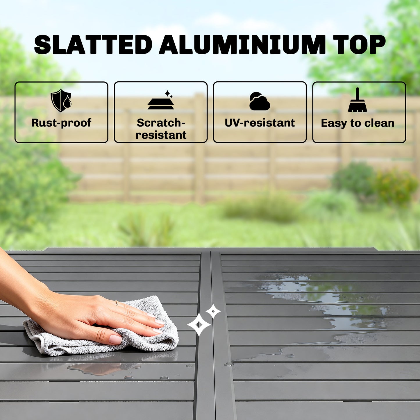 Extending Garden Table for 4-8 People, Aluminium Outdoor Dining Table with Slatted Top, Dark Grey