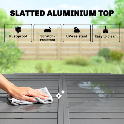 Extending Garden Table for 4-8 People, Aluminium Outdoor Dining Table with Slatted Top, Dark Grey