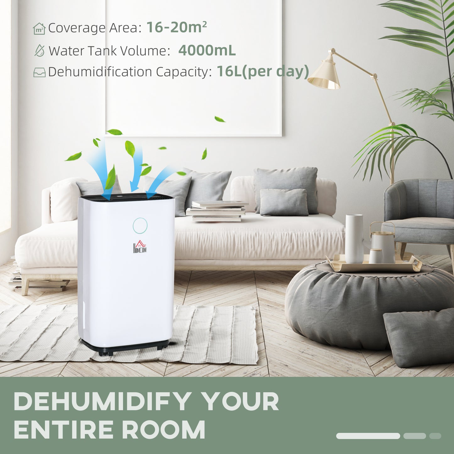 16L/Day Portable Dehumidifier for Home, with LED Screen, Sleep Mode, 24H Timer