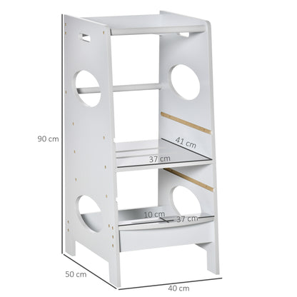 Kids Step Stool Toddler Kitchen Stool Tower with Adjustable Standing Platform, Grey