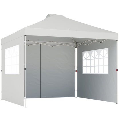 Pop Up Gazebo Waterproof Height Adjustable Canopy with 3 Sidewalls Wheeled Bag for Parties 3 x 3 m White