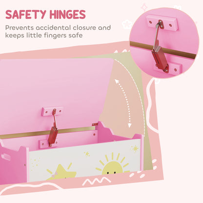 Toy Box with Lid, Safety Hinges and Groove Handles, Toy Storage organiser for Kids, Living Room, Playroom, Pink