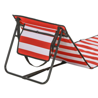 Set of 2 Foldable Garden Beach Chair Mat, Outdoor Sun Lounger Seats with Adjustable Back, Magazine Pocket, Carry Strap