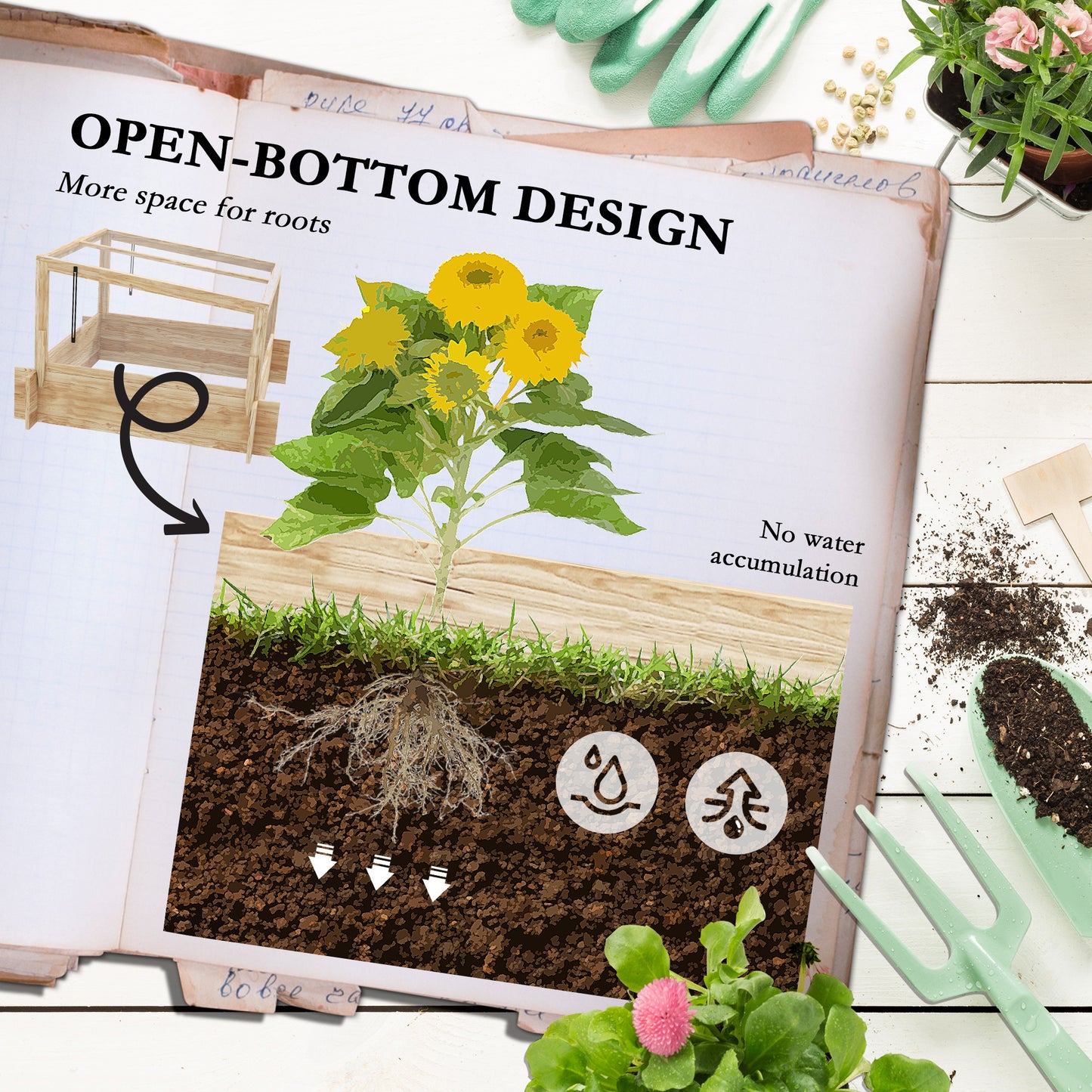 2-In-1 Wooden Greenhouse Planter Box - Natural