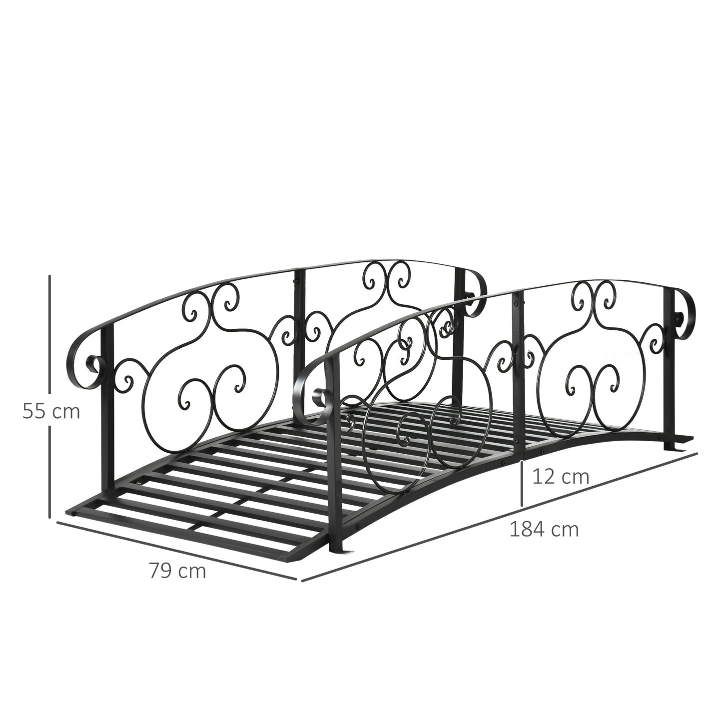 184cm Metal Arch Garden Garden Bridge, Safety Siderails, Arc Footbridge for Garden Creek, Stream, Pond, Black