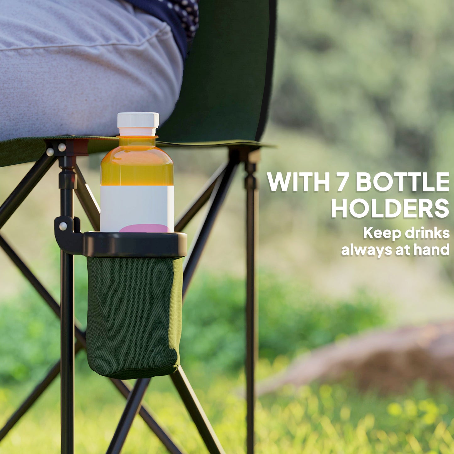 6 Seater Folding Camping Chair with Cup Holder & Carry Bag - Green