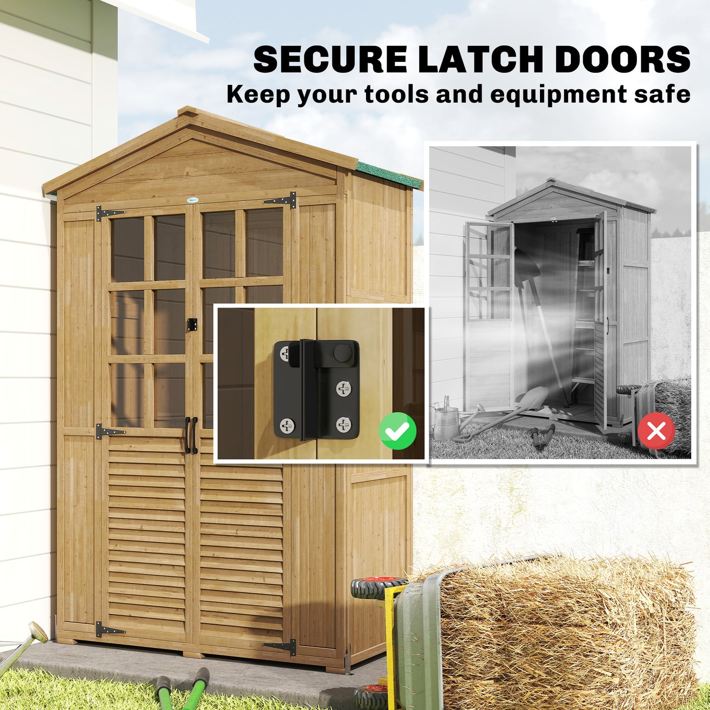 Outdoor Wooden Storage Cabinet, Garden Tool Shed with Acrylic Windows for Patio, Light Brown