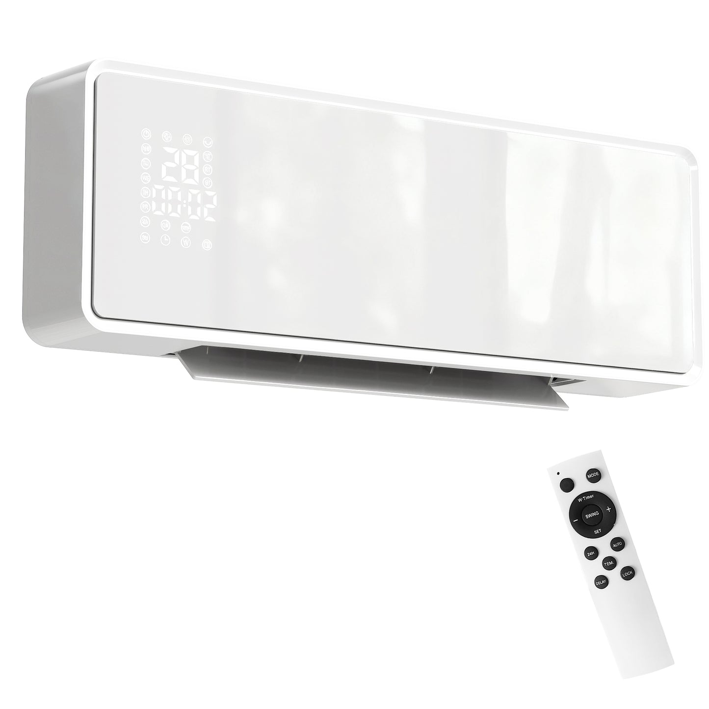 2000W Ceramic Electric Heater with Fan, Adjustable Thermostat, Wall Mounted - White