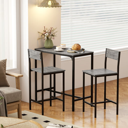 3-Piece Bar Table Set with 2 Stools, Industrial Breakfast Bar Set with Footrest, Backrest for Dining Room, Small Space