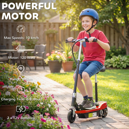 Powered Powered Scooter Ride-On, with Brakes, Adjustable Seat, Adjustable Handlebars, Red