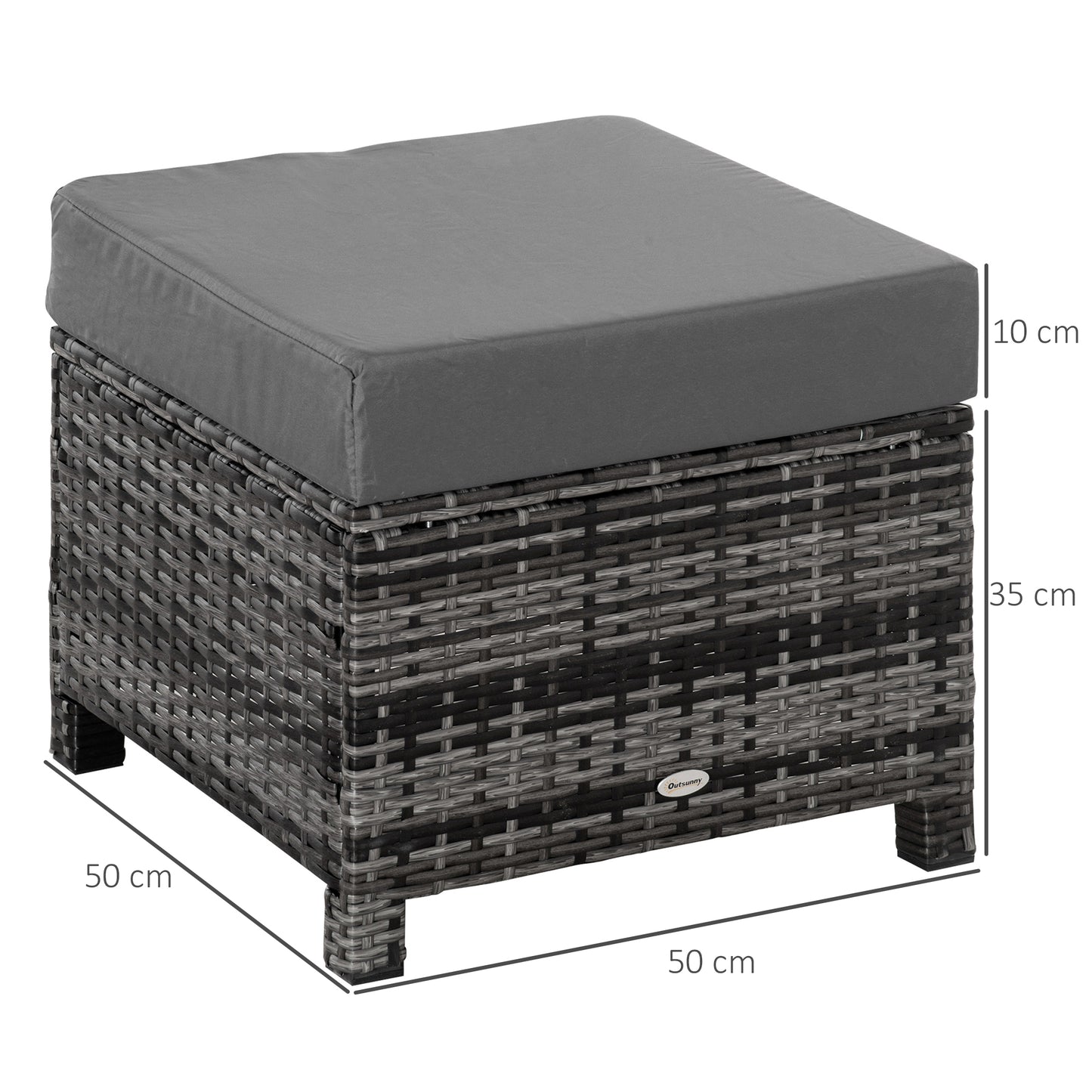 Rattan Footstool Wicker Ottoman with Padded Seat Cushion Outdoor Patio Furniture for Garden Poolside Living Room