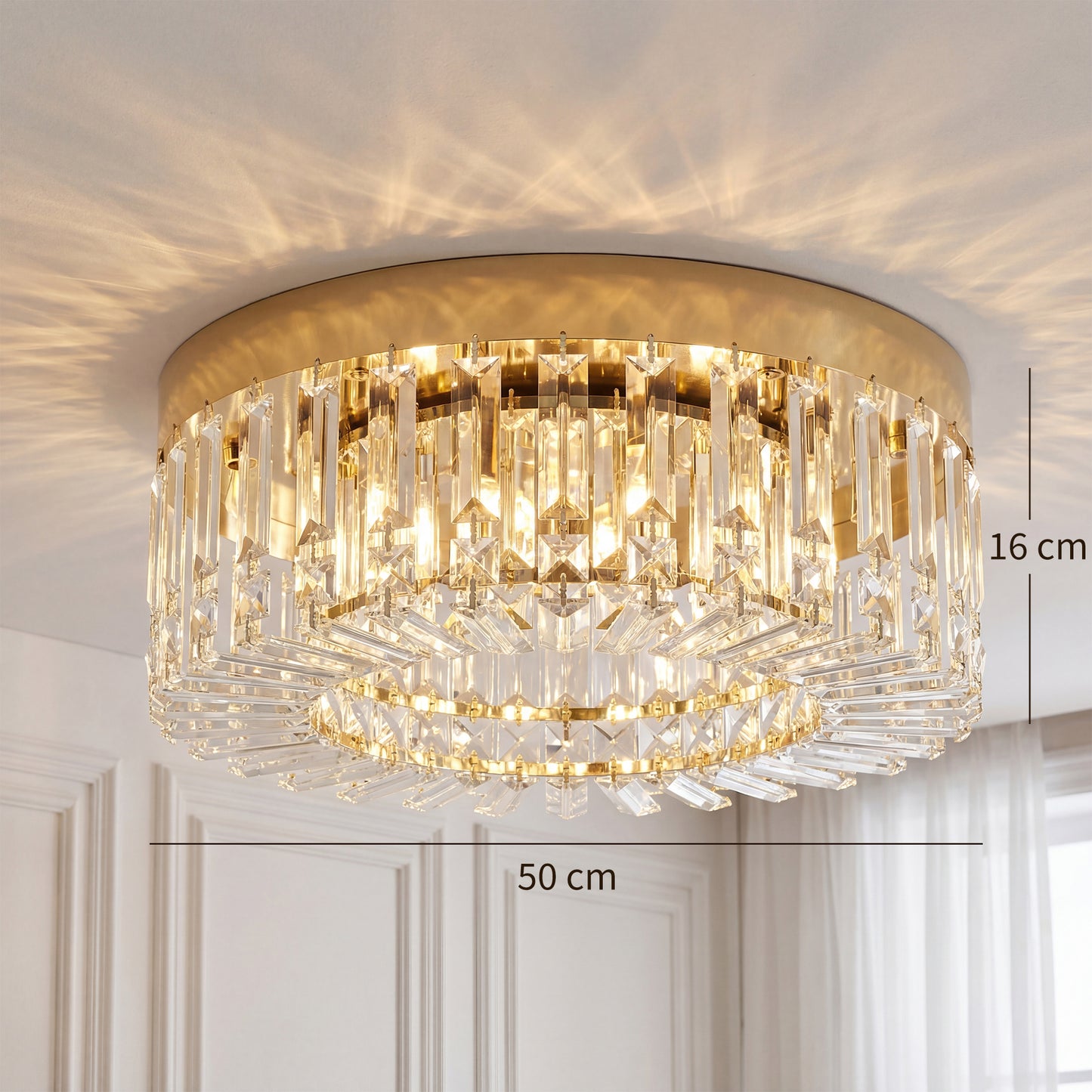Crystal Chandeliers with 225 Crystal Pendants, 8-Light Ceiling Light for Living Room, Bedroom Dining Room, Gold Tone