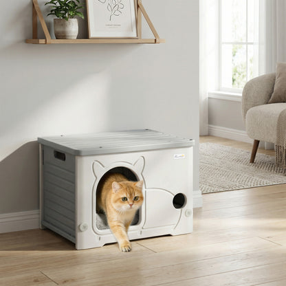 Cat House Stackable Pet Shelter with Removable Cushion for Indoor Outdoor Use Grey