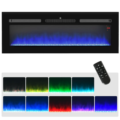 127cm/50" Electric Fireplace, 2000W Recessed and Wall Mounted Electric Fire with Remote Control, 9 Flame Colour and Crystal