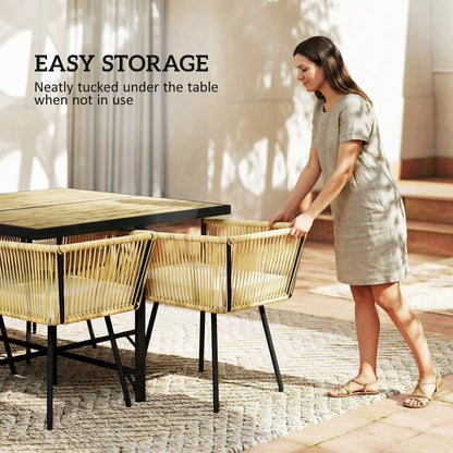 5 Piece Garden Furniture Set, Garden Dining Set with Wood-Plastic Table and 4 Armchairs, Beige