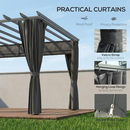 3.6 x 3 m Pergola with Retractable Roof Canopy, Curtains, Aluminium Garden Pergola Gazebo Sun Shade Shelter, Dark Grey