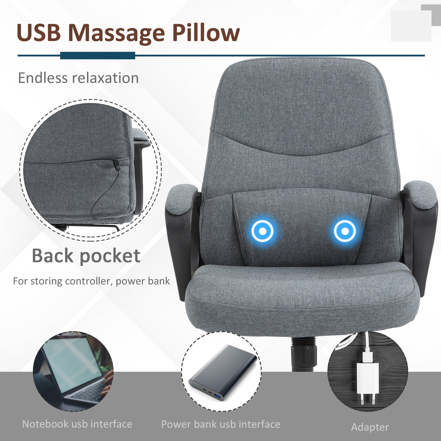 Office Chair, Fabric Desk Chair Mid Back Work Study Chair with Massage Lumbar Support, Adjustable Height and Swivel Wheels