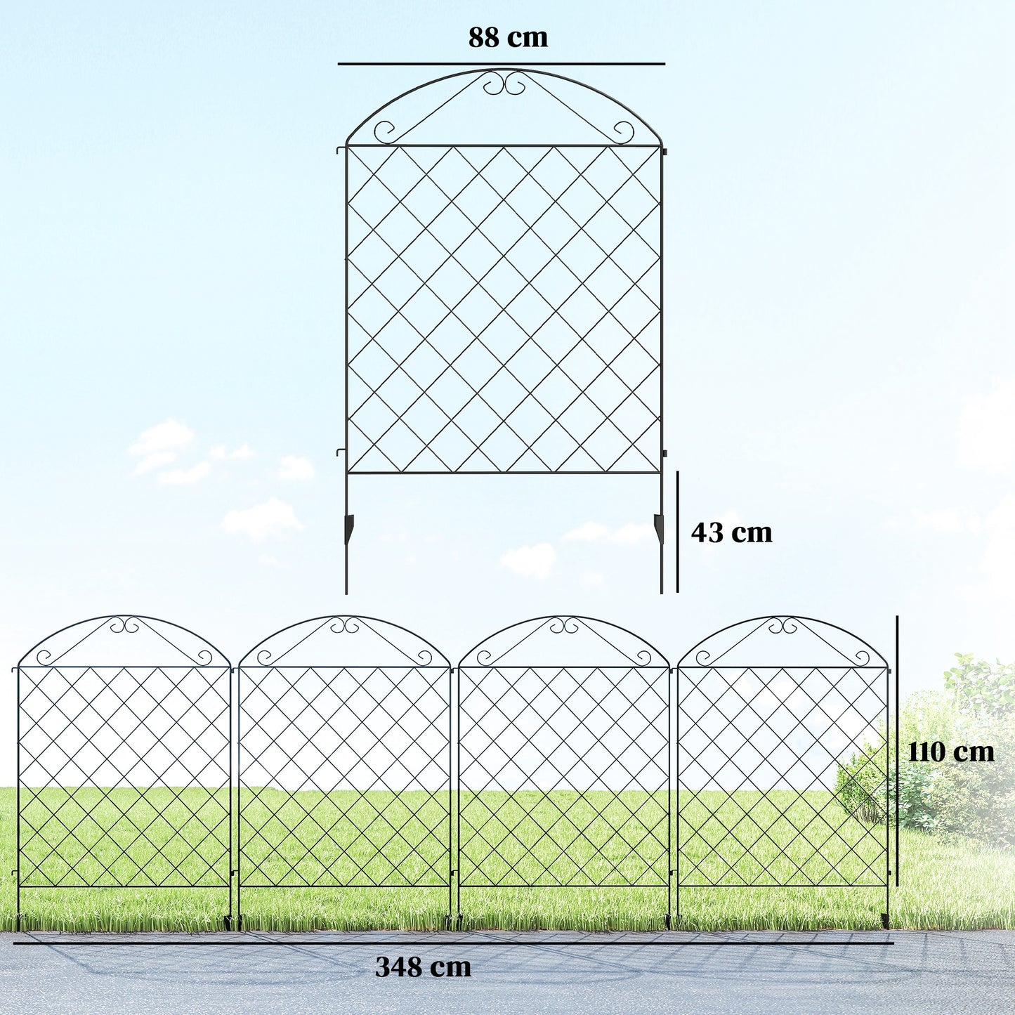 Decorative Garden Fencing, 43in x 11.4ft Outdoor Picket Fence Panels