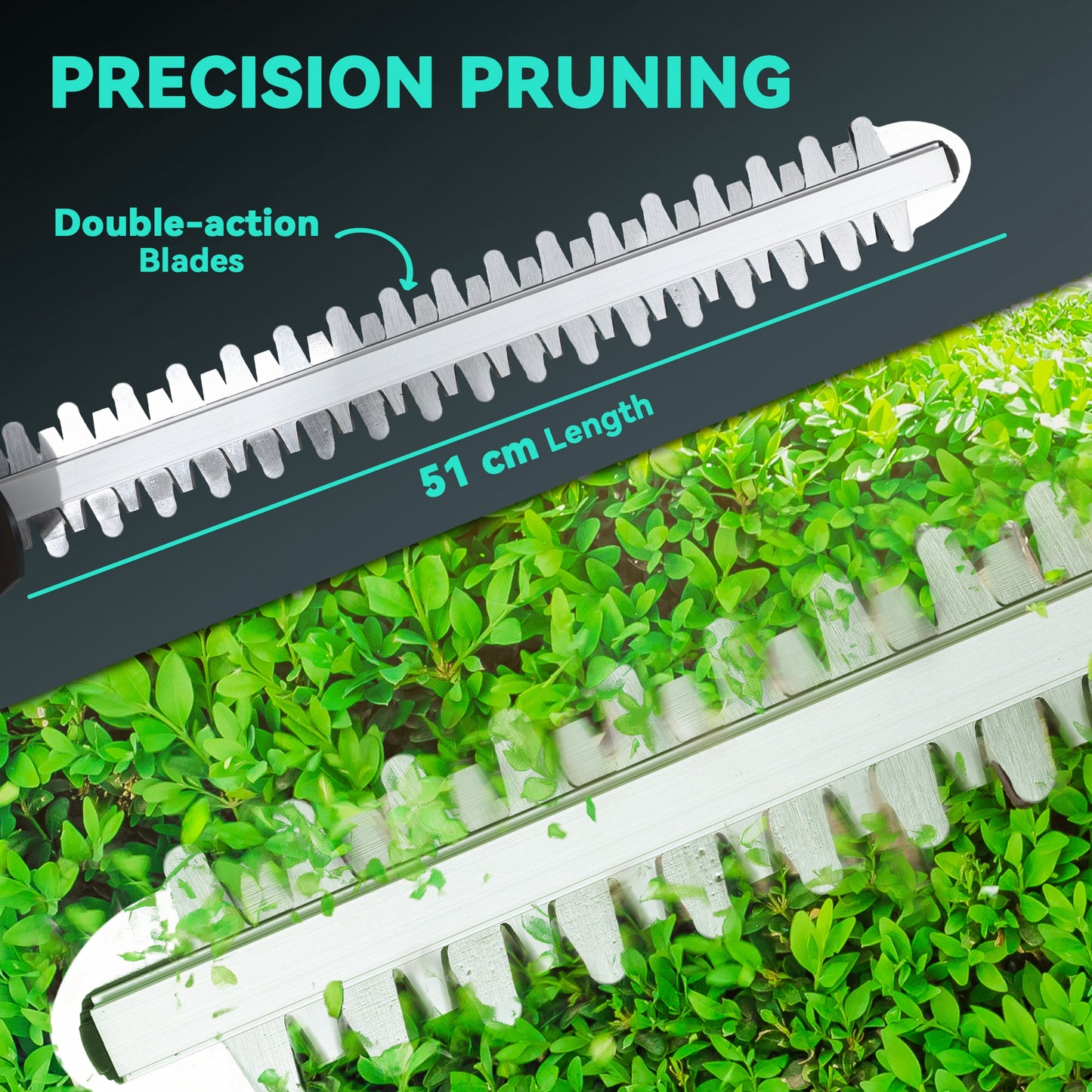 20" Cordless Hedge Trimmer, 18V Electric Hedge Cutter with 51cm Dual Action Blade